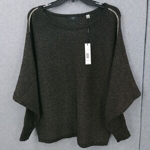 Tahari Lurex Dolman Sleeve Shoulder Placket Black Gold Sweater Womens Size L NWT